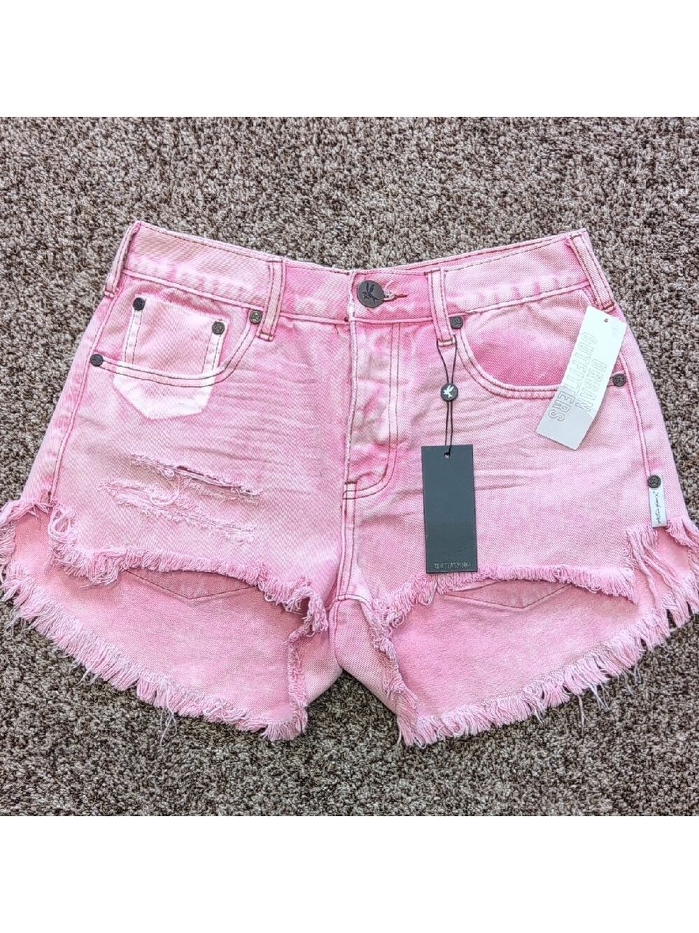 One Teaspoon Mid Waist Le Wolves Pink Distressed Cotton Shorts Size 25 NEW